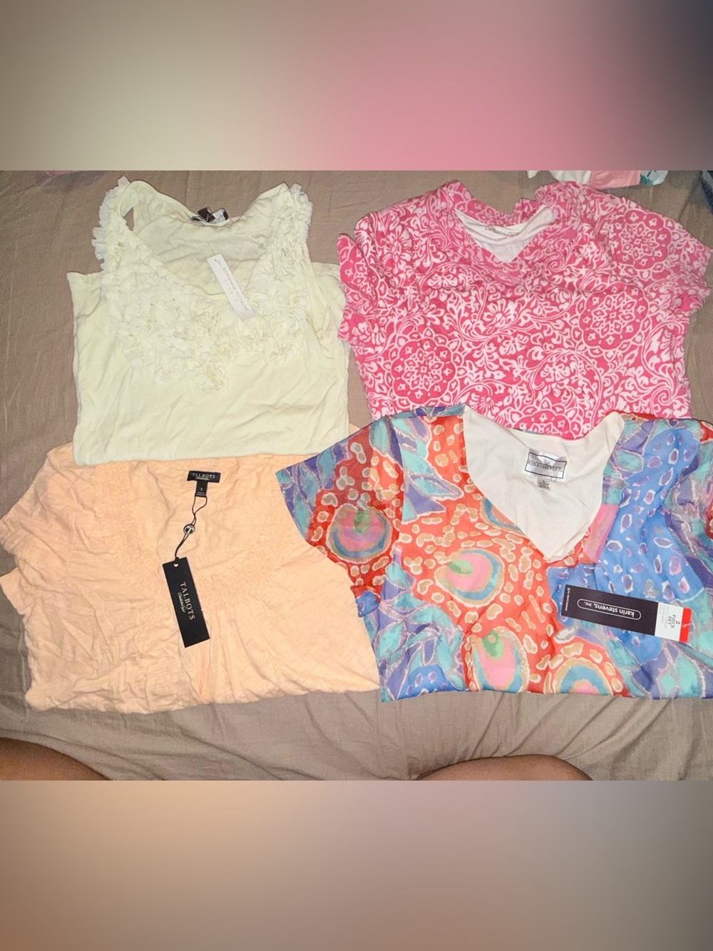 Talbots Women's Mixed Sleep Tops - Pink, Peach, Cream, Multicolor